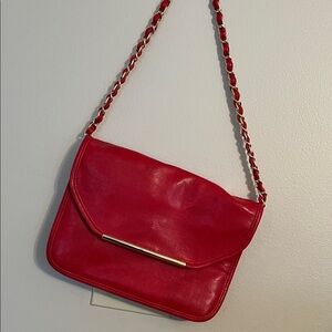 Red simulated Leather Shoulder Bag